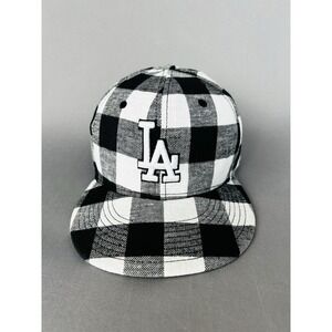LA Dodgers New Era FITTED 7‎ 3/8 Hat Black & White Plaid Baseball Cap 59fifty